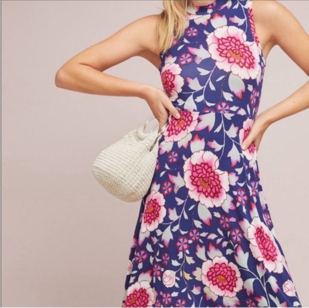 Anthropologie Maeve Cleary Floral Swing Dress Size Medium - Picture 2 of 11